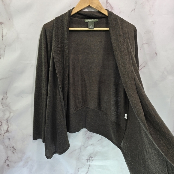 Eddie Bauer Cardigan Womens Large Brown Merino Wool Lightweight Sweater Topper - Picture 9 of 10